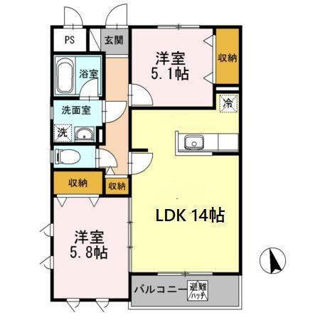 ヴィ・フォンテ(2LDK/3階)の間取り写真
