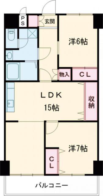 メゾンドール東青梅(2LDK/7階)の間取り写真