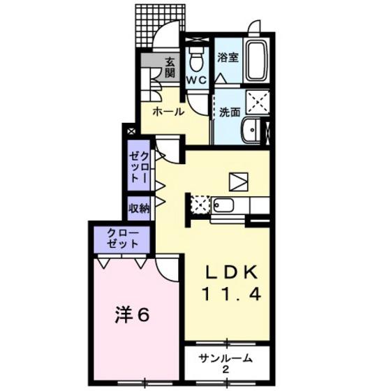 ヴィラ・セレーノ C(1LDK/1階)の間取り写真