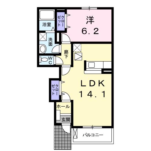 アルカンシエルI(1LDK/1階)の間取り写真