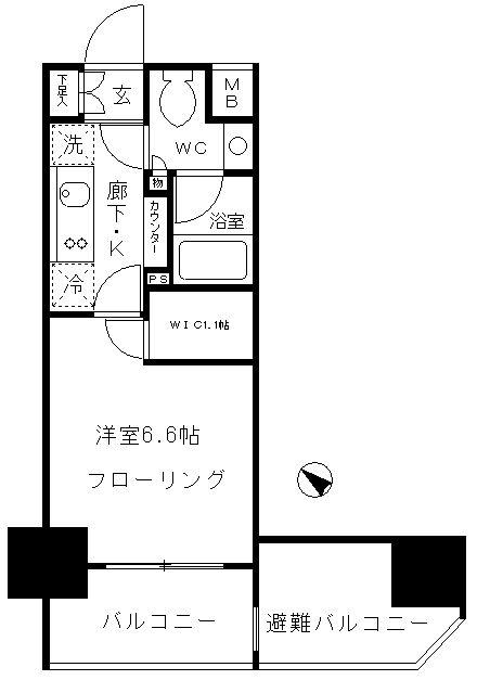 パークリュクス東麻布MONO(1K/7階)の間取り写真