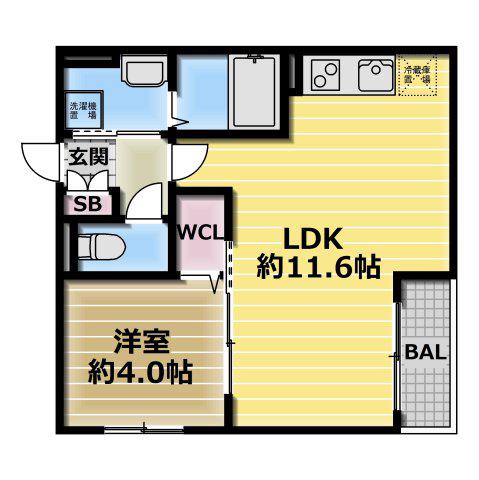 ルイアパートメント長瀬ノール(1LDK/3階)の間取り写真