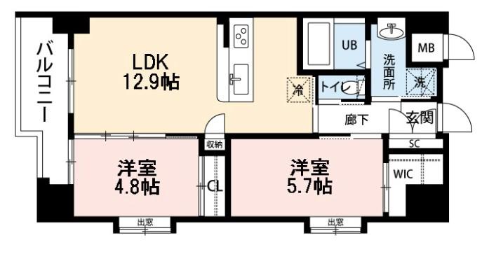 ウイングス折尾(2LDK/2階)の間取り写真