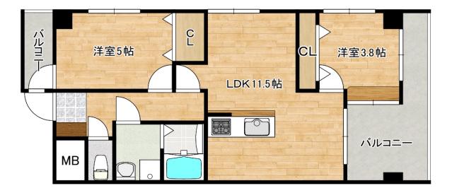 宇品ハイツ(2LDK/4階)の間取り写真