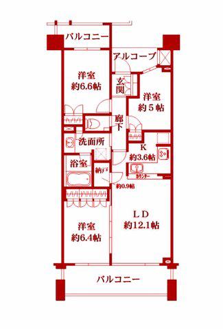 横濱紅葉坂レジデンス壱番館(3LDK/5階)の間取り写真