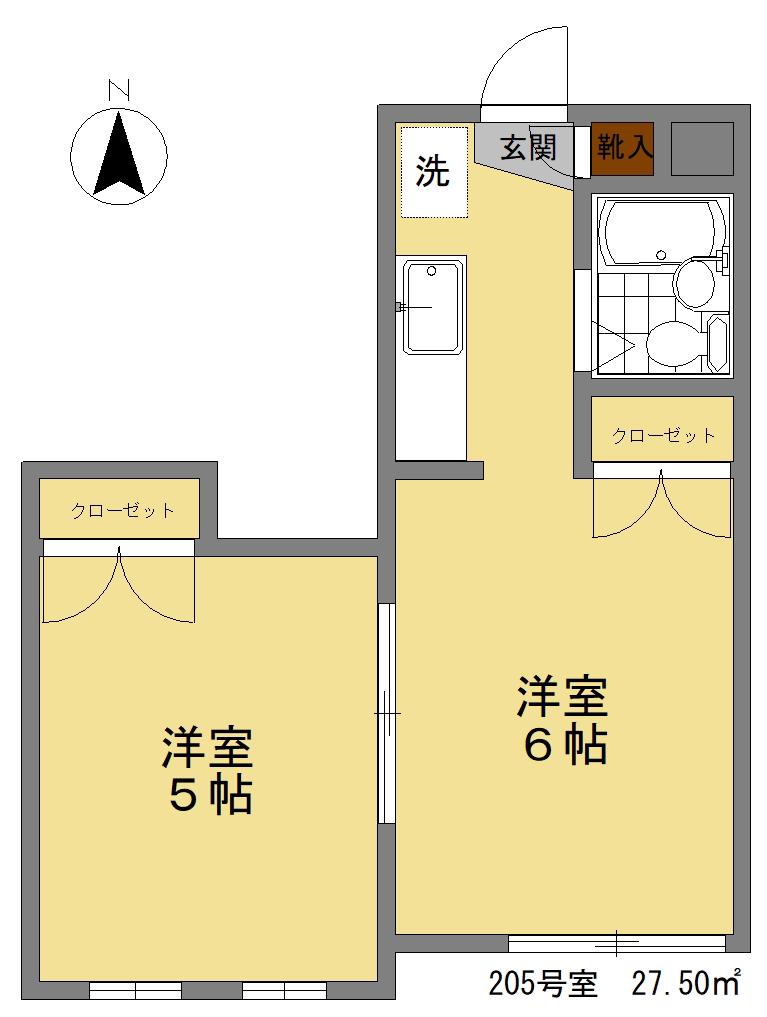 ハイツ棕櫚(1DK/2階)の間取り写真
