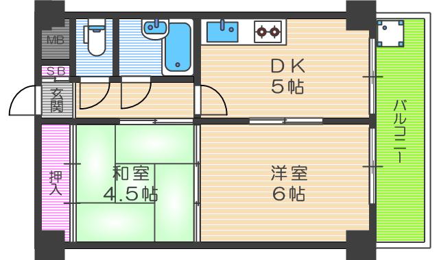 ハイツサンシャイン(2DK/6階)の間取り写真