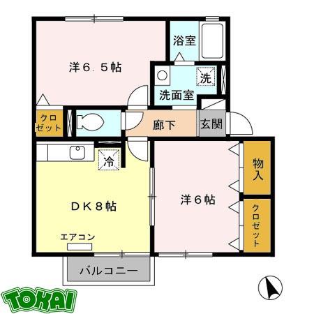 コスモスハウス E(2DK/2階)の間取り写真