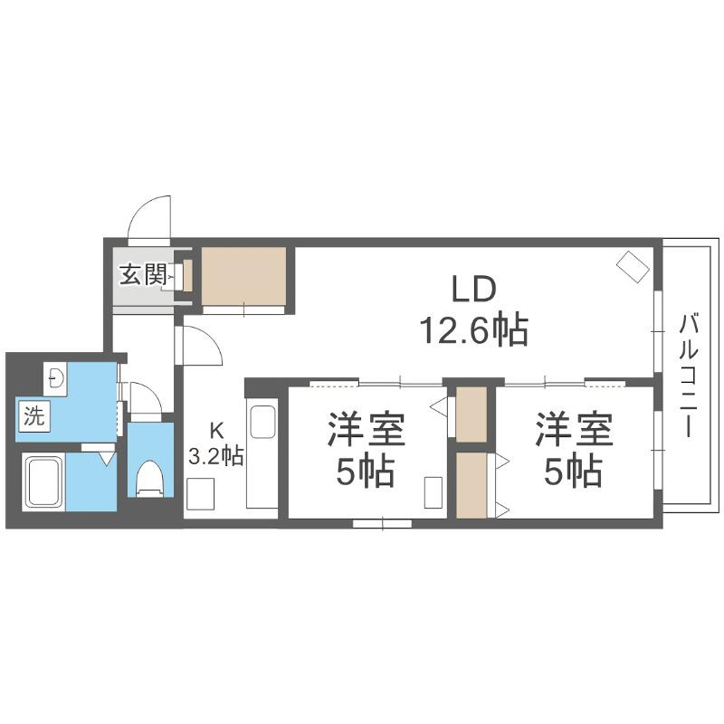 BLANC TERRACE 白石(2LDK/2階)の間取り写真