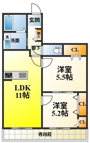 ガーデンハイム鳳(2LDK/1階)の間取り写真