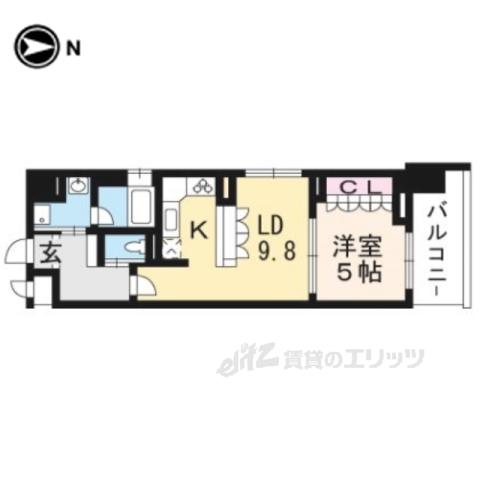 リーガル京都二条城北(1LDK/4階)の間取り写真