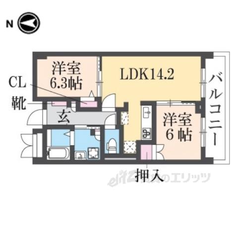 フラン・スラ―ジュ枚方(2LDK/4階)の間取り写真