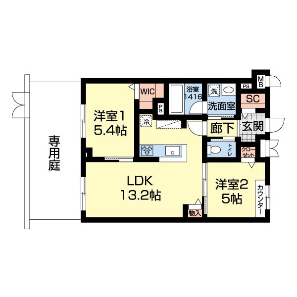 クラール茨木駅前(2LDK/1階)の間取り写真