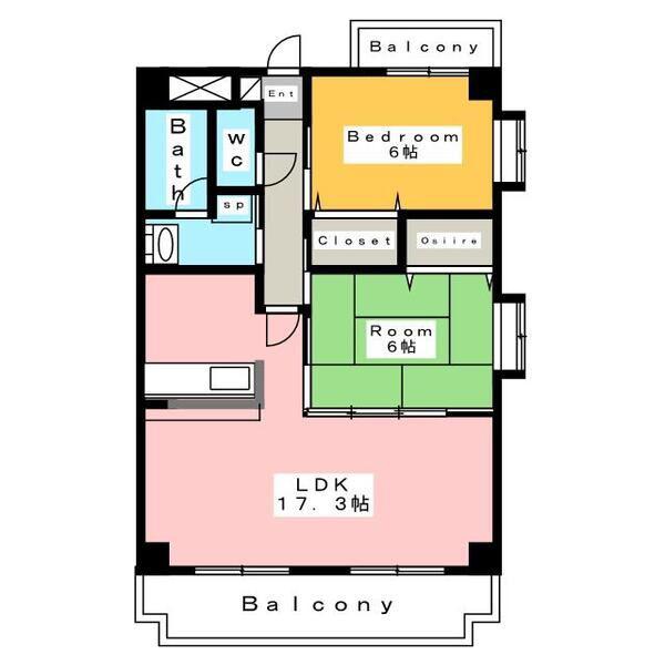 バトーモンテ(2LDK/2階)の間取り写真