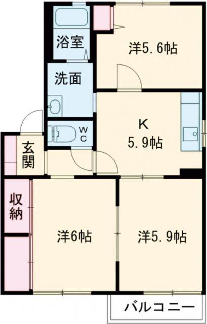 はぴねすハイツ喜田(3K/2階)の間取り写真