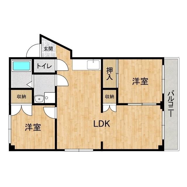 七字マンションII(2LDK/2階)の間取り写真