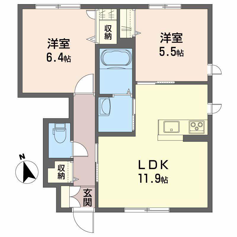 シャーメゾン西野(2LDK/1階)の間取り写真