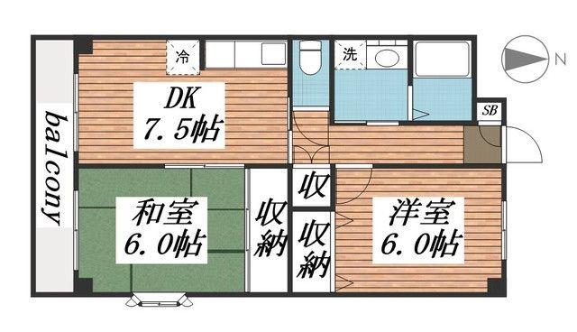 南八幡ガーデンビレッジ(2DK/2階)の間取り写真