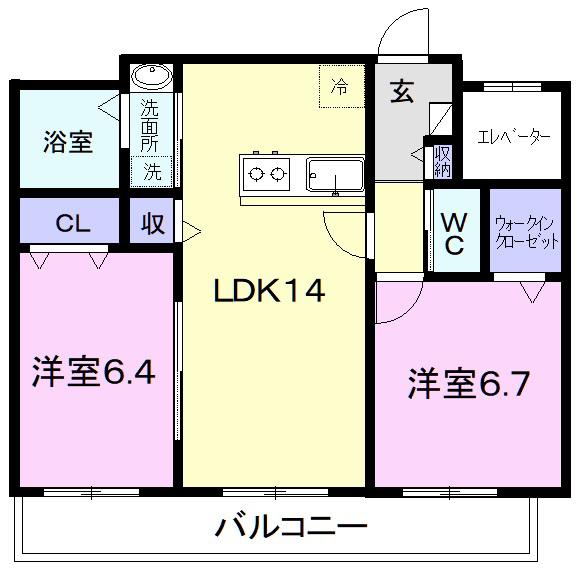 ラ ヴィ ベール(2LDK/1階)の間取り写真