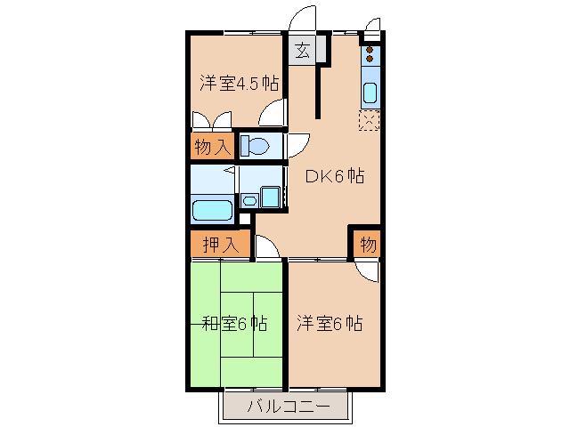 シティシャトレミヤジ(3DK/2階)の間取り写真