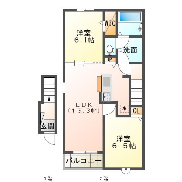 グランデ(2LDK/2階)の間取り写真