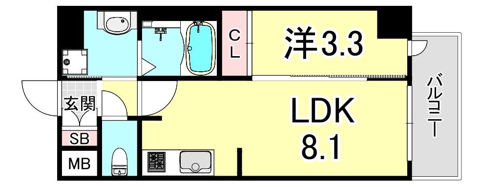 プレサンスブルーム新神戸(1LDK/10階)の間取り写真
