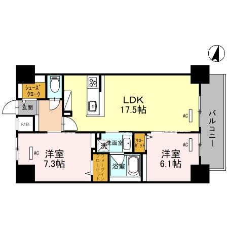 ジョワイユ新大阪(2LDK/9階)の間取り写真