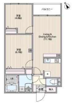 エルファーロ三軒茶屋IV(2LDK/3階)の間取り写真