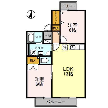 プリシェール(2LDK/2階)の間取り写真