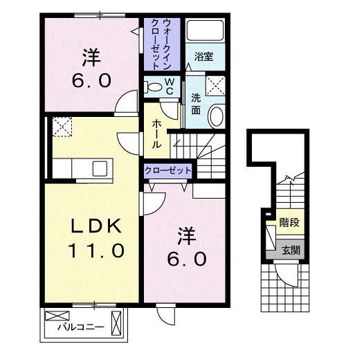 ウエルト・レガーロ・M(2LDK/2階)の間取り写真