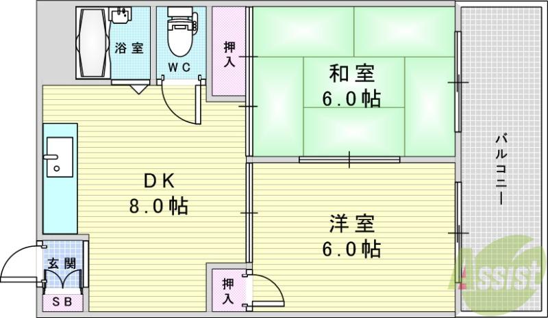 新大阪ハイツさこ(2DK/5階)の間取り写真
