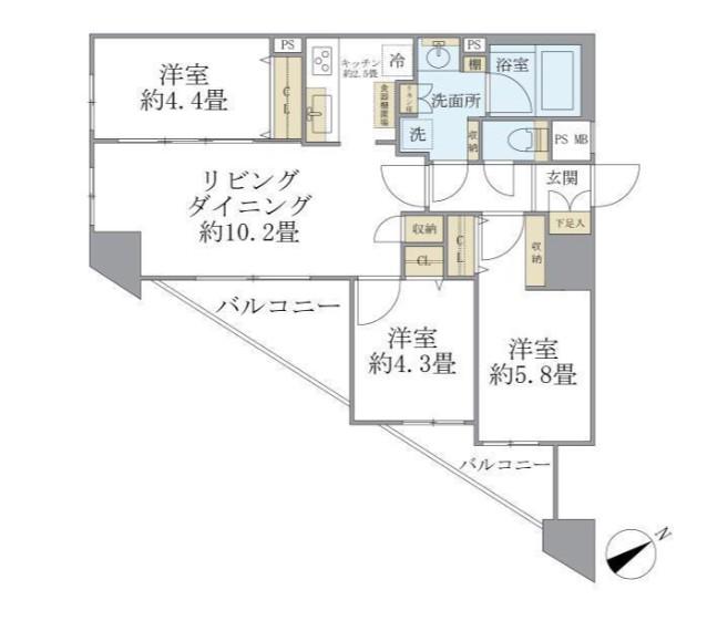 ロアール茅場町(3LDK/10階)の間取り写真