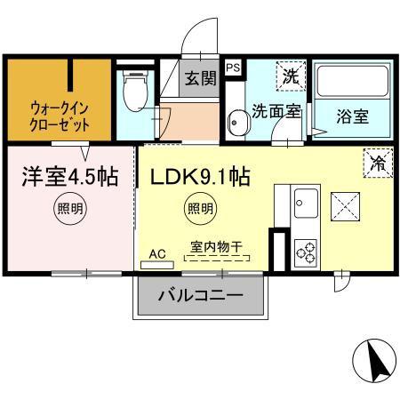 D-ROOM本城 B(1LDK/1階)の間取り写真