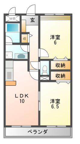 アクロスII(2LDK/1階)の間取り写真