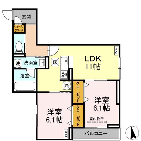 スリジエ(2LDK/1階)の間取り写真