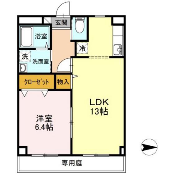 エスポワール大安寺(1LDK/1階)の間取り写真