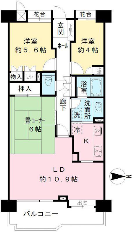 久我山南ハイム(3LDK/5階)の間取り写真