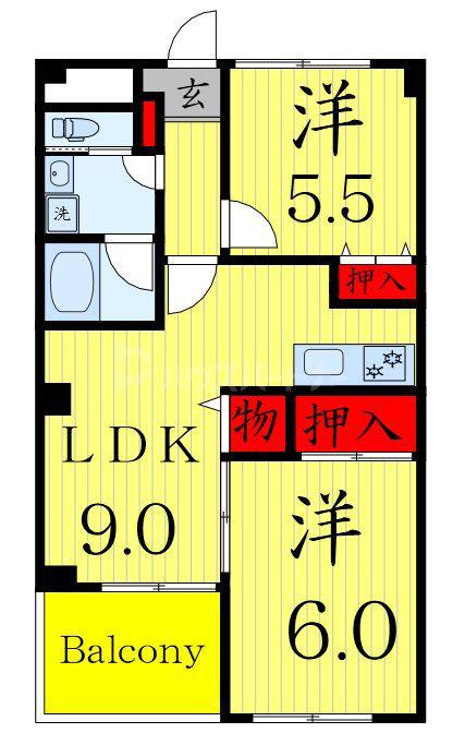 プルニエV(2LDK/3階)の間取り写真