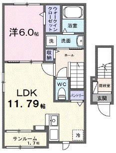 ベクエーム(1LDK/2階)の間取り写真