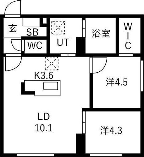 リガーレ月寒東(2LDK/1階)の間取り写真