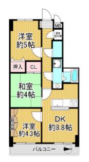 パインコート松屋町(3DK/2階)の間取り写真
