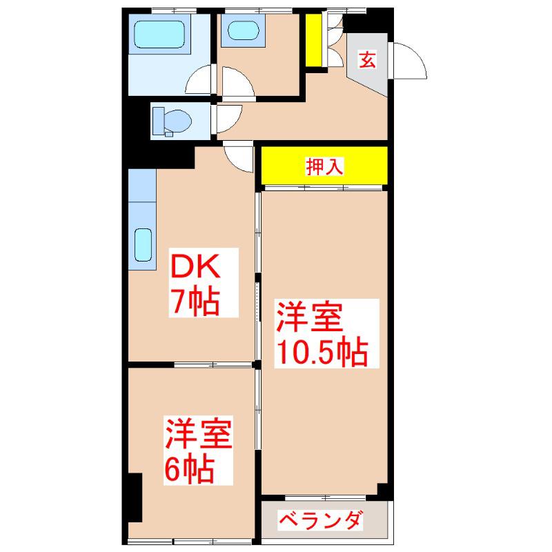 ロワイヤルヒルズ壱番館(2DK/4階)の間取り写真