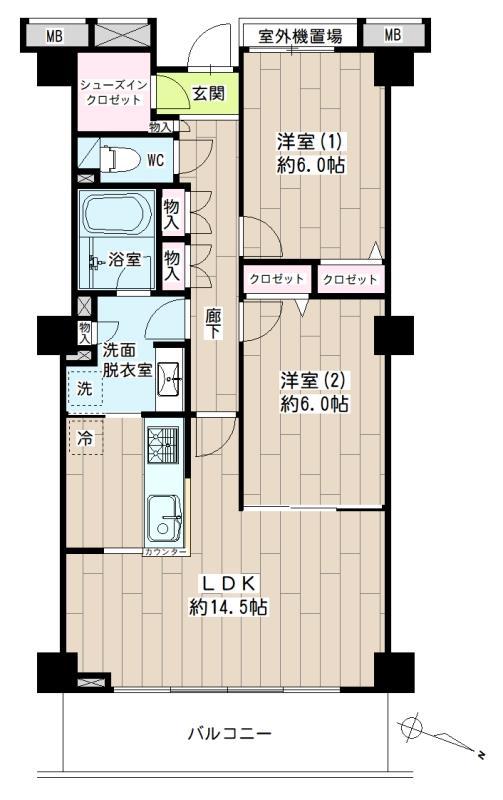 グラン・エステ川崎ツインタワー弐番館(2LDK/4階)の間取り写真