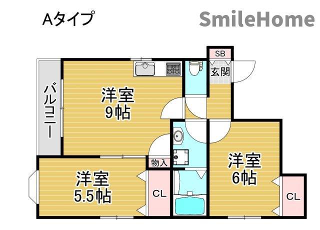 グッドサンライズ浜口(2LDK/3階)の間取り写真