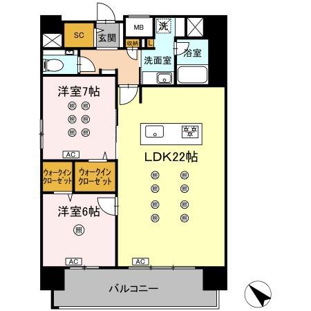 ウィスタリアレジデンス博多(2LDK/14階)の間取り写真