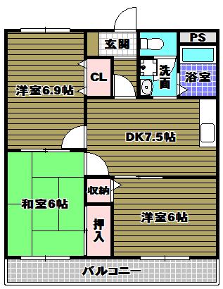グリーンパークサコン3(3DK/3階)の間取り写真