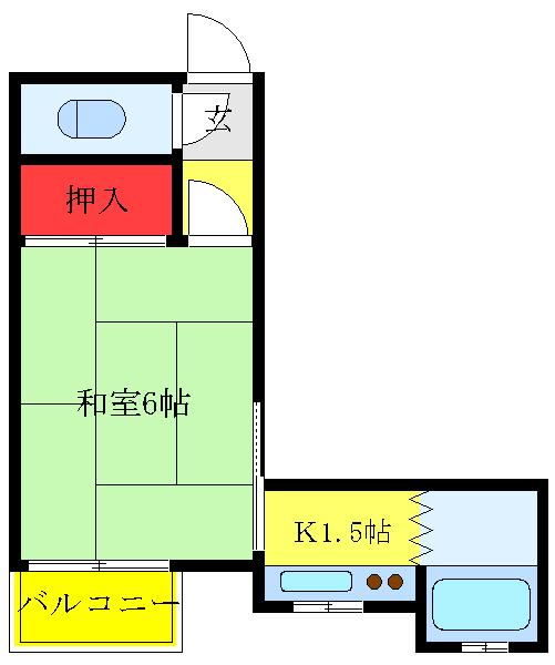 本田マンション2号棟(1K/2階)の間取り写真