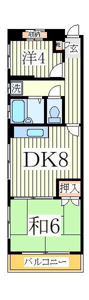 ペルシモンコート(2DK/1階)の間取り写真