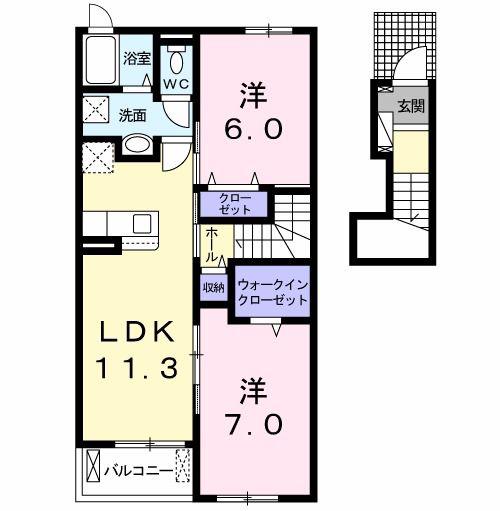 フェリーチェ フルフル C(2LDK/2階)の間取り写真