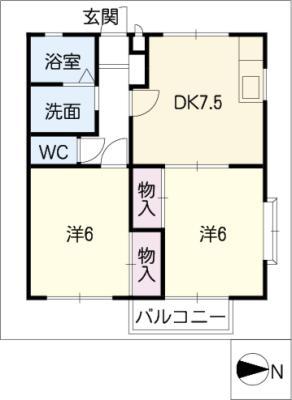 プチメゾン桜ヶ丘B棟(2DK/1階)の間取り写真